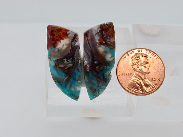 Blue Opal With Native Copper V 343 Pair