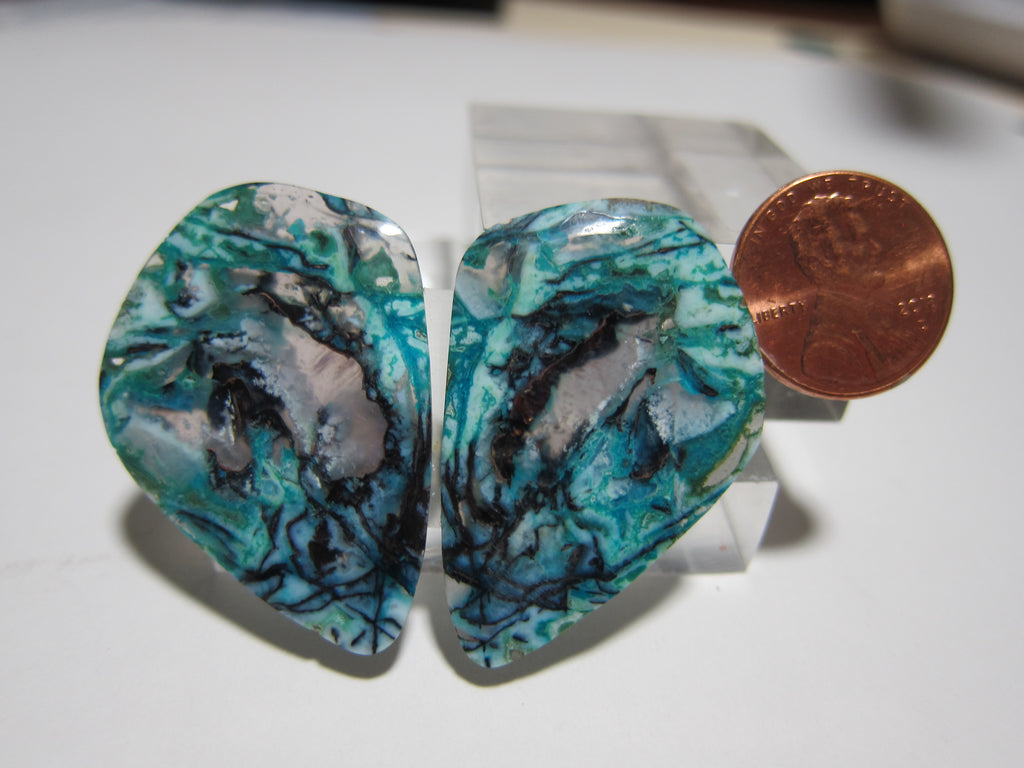 Blue Opal With Native Copper Pair V 307